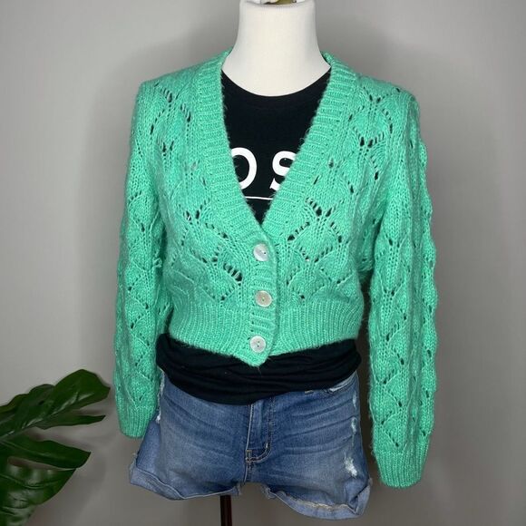Nasty Gal - Mint Green V-Neck Cropped Cardigan - Picture 1 of 5